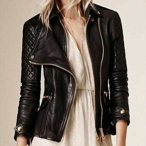 Burberry Remington Leather Moto Jacket 8 Medium